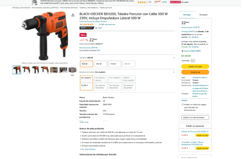 Black & Decker BEH200-QS BEH200-QS-Taladro Percutor 500W 