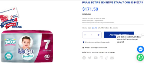 Farmacias del Ahorro  Pañales bbtips Sensitive, Talla XX Grande