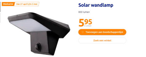verontreiniging Feest Sterkte Solar wandlamp 800 lumen voor €5,95 bij de Action