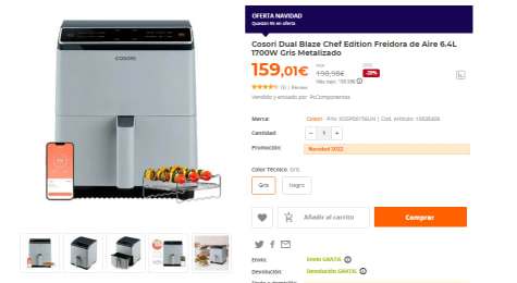 ▷ Chollo Freidora inteligente sin aceite Cosori Dual Blaze de 6,4L por sólo  159,99€ con envío gratis (-16%)