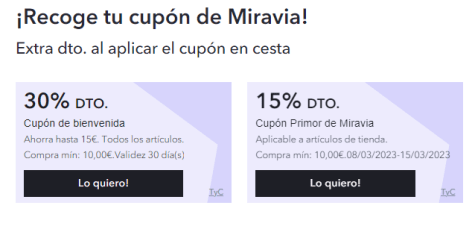 Cupón de bienvenida a Miravia del 30% »