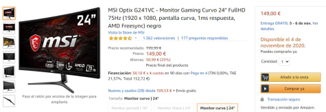 Msi Optix G241vc Monitor Gaming Curvo 24 Fullhd Por 149