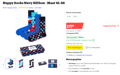 Happy Socks, Navy Gift Box in rood-wit-blauw voor €17,50