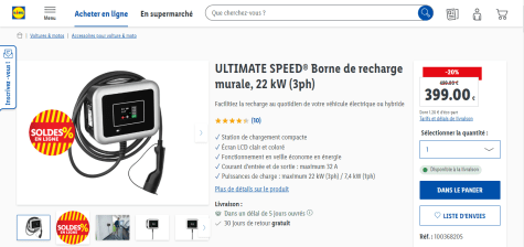 Borne de recharge murale Ultimate Speed - 22 kW (3ph) 32A à 399€