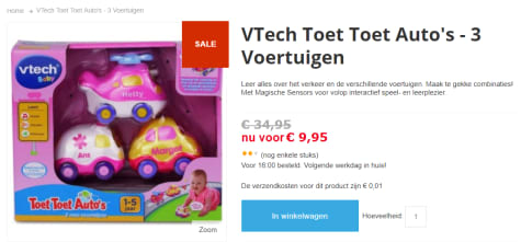 Toet toet auto 3 roze autootjes Vtech: 12+ mnd voor