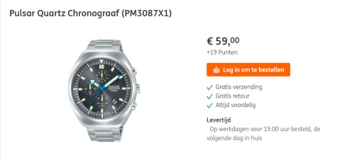 Pulsar PM3087X1 horloge heren - zilver - edelstaal voor €59 + 19 ING punten