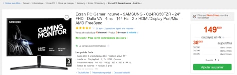 SAMSUNG - Ecran pc gamer incurvé - samsung - c24rg50fzr - 24'' fhd