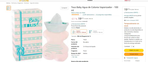 Baby Tous, Eau de Cologne para Bebé, Fragancia Floral Almizclada, 100 ml  con Vaporizador : : Belleza