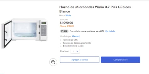 Horno de Microondas Winia 0.7 Pies Gris