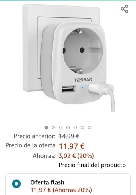 TESSAN Ladron Enchufes, Enchufe Multiple Pared con USB, 5 en 1 Enchufe USB  Pared con 1