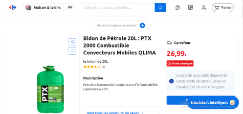 Bidon de Pétrole 20L : PTX 2000 Combustible Convecteurs Mobiles QLIMA : le  bidon de 20L à Prix Carrefour