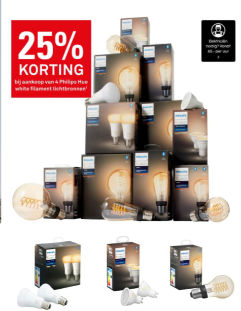 bekken Condenseren monster Bij aankoop van 4 Philips Hue white filament lampen 25% korting