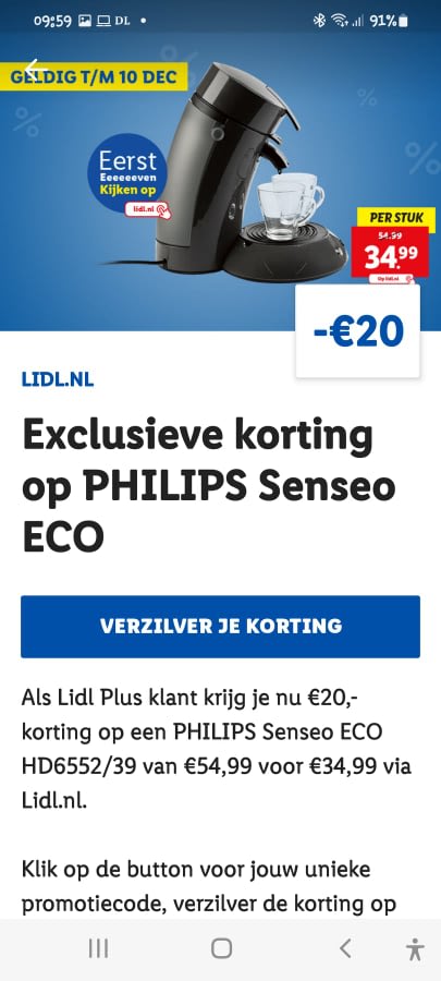 PHILIPS Senseo ECO & de 1 voor glas incl. Lidl €34,99 in webshop pads HD6552/39 36