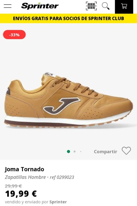 Joma Tornado Hombre por 19,99€.