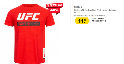 tipo billetera malicioso Camiseta para Hombre Reebok UFC Fan Gear Fight Week por 11.99€ en Deporte- Outlet