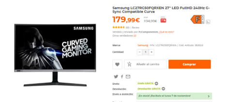 Monitor curvo Samsung de 240Hz Sync Compatible CRG5