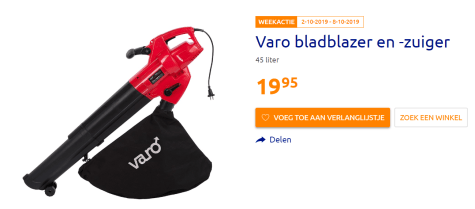 slijm Loodgieter laden Varo bladblazer en -zuiger 45 liter voor €19,95