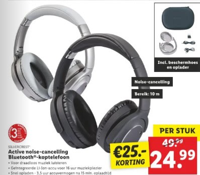 SILVERCREST® Noise cancelling Bluetooth® (Zwart) voor €24,99