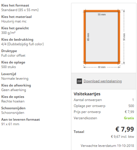 visitekaartjes 500 stuks voor €9.67