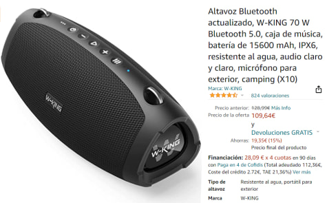 Parlante Bluetooth 70w W-King X10 + Micrófono