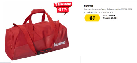 Bolsa Deportiva hummel Authentic Charge de 45L por 6.66€ en Deporte-Outlet