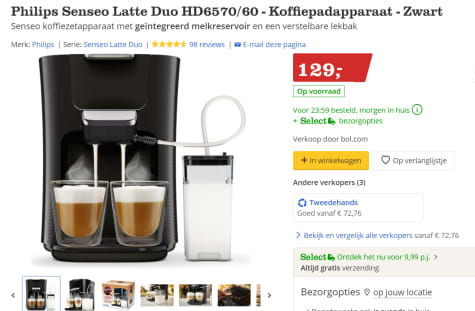bijstand ambulance Onvoorziene omstandigheden Senseo Latte Duo Plus koffiezetapparaat voor €129