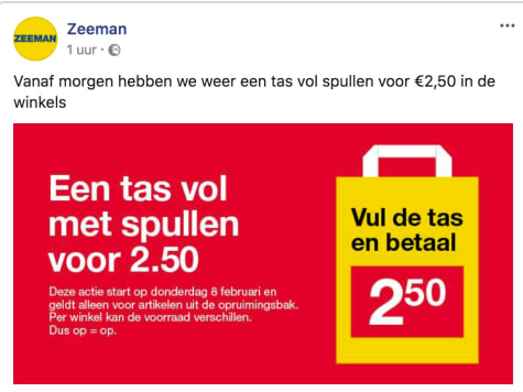  Zeeman actie alles in de tas voor 2 50