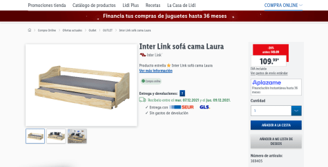 Sofá Cama Inter Link por 109,99€ en Lidl
