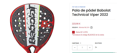 Pala de pádel Babolat Technical Viper 2022 a 179,12€