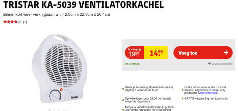 roltrap Additief fout Tristar KA-5039 Ventilatorkachel voor €14,99 bij Kruidvat