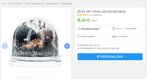 Bola de nieve personalizada con tus fotos y mensajes