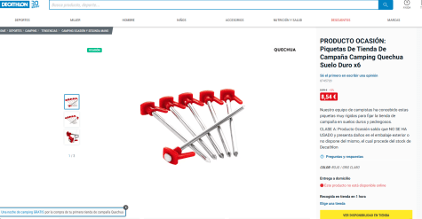 6 piquetas para tienda de campaña, suelo duro por 8,49€ (en tiendas)  embalaje deteriorado