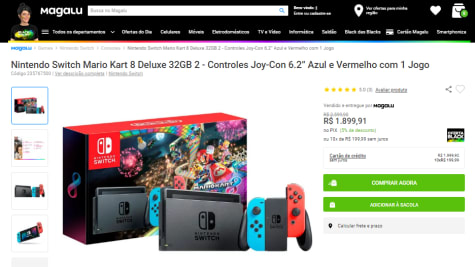 Nintendo Switch 32GB 1 Par Joy-con + Mario Kart 8 - Deluxe + 3 Meses de  Nintendo Online - Console Nintendo Switch - Magazine Luiza