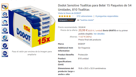 ▷ Chollo Flash: Pack x15 Paquetes de toallitas Dodot Sensitive (810  toallitas) por sólo 22,75€ con envío gratis (-41%) (0,02€ la unidad) ¡Corre!