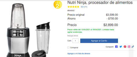 Procesador de alimentos Ninja Nutri cuchillas de acero inoxidable
