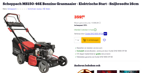 noodsituatie betalen Het begin Scheppach MS150-46E Benzine Grasmaaier voor €359,95 bij Bol.com