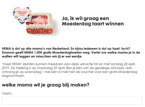Kans op een gratis moederdag slagroomtaart bij HEMA Aanbiedingen Kans op een gratis moederdag slagroomtaart bij HEMA Aanbiedingen