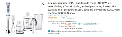Braun Minipimer 5245 Batidora de Mano, 1000 W, 21 Velocidades