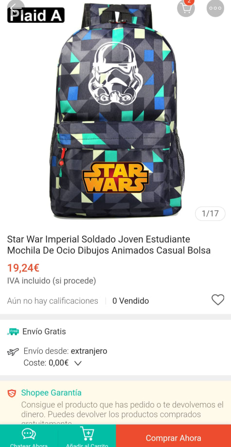 Star War Imperial Soldado Joven Mochila De Ocio Dibujos Animados Casual Bolsa por solo 19,24€