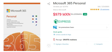 Microsoft 365 Personal a $979 en Sears