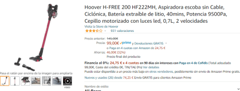 Hoover H-FREE 200 HF222MH, Aspiradora escoba sin Cable, Ciclónica