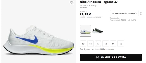 Zapatillas para Hombre Nike Air Zoom Pegasus 37 59.99€ en Sprinter