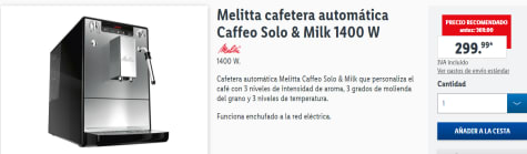 Cafetera automática Melitta Caffeo Solo \u0026 Milk 1400 W por 299.99€ en Lidl