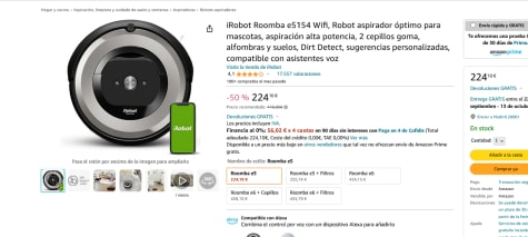 Robot aspirador irobot roomba e5 cepillos de goma multisuperficies  tecnologia dirt detect wifi