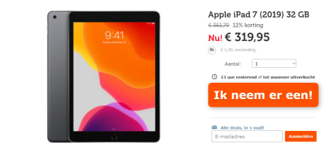 Apple iPad 2019 WiFi 32GB voor €319,95