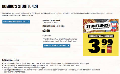 Stuntlunch Domino's Pizza: Medium pizza + drankje voor €3,99 Aanbiedingen