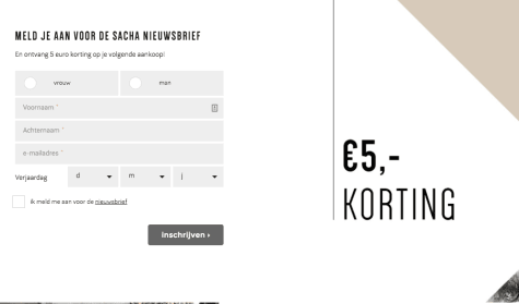 kortingscode sacha voor €5 korting op je bestelling