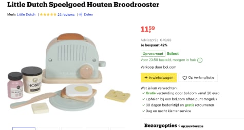 Ontmoedigen Chaise longue Medaille Little Dutch Houten Broodrooster voor €11,59