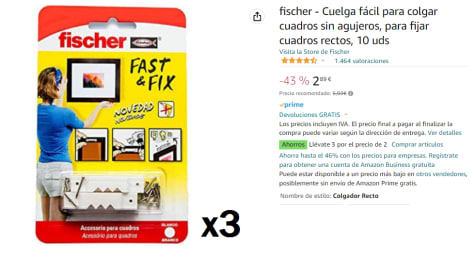 fischer - Cuelga fácil para colgar cuadros sin agujeros, para fijar cuadros  rectos, 10 uds (Paquete de 3)