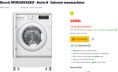 sokken Brandewijn Bourgondië Bosch wasmachine (inbouw) WIW28542EU voor €1069 bij Bol.com